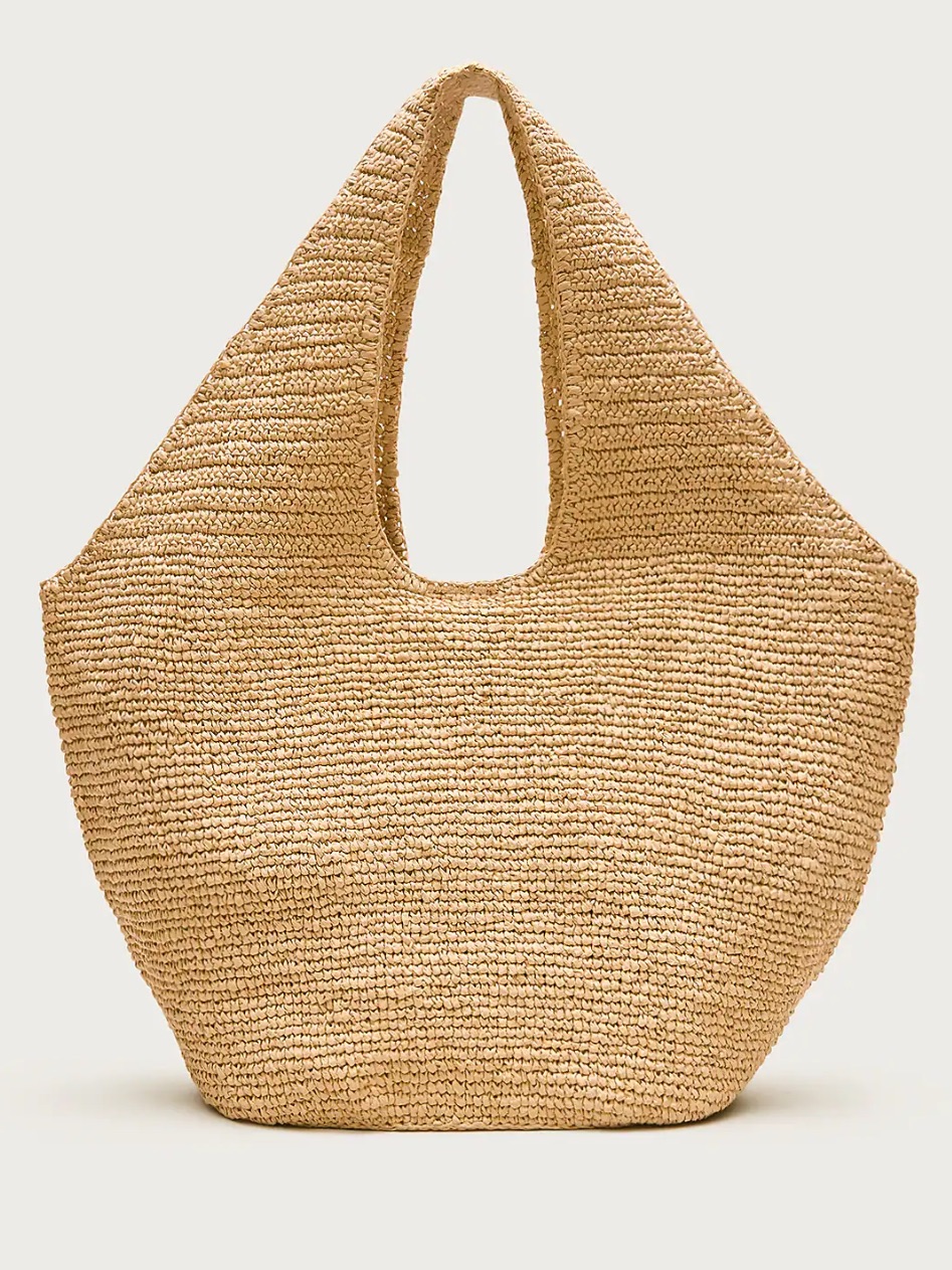 J. Crew Large Hand Knotted Woven Straw Tote Raffia In Natural Tan New